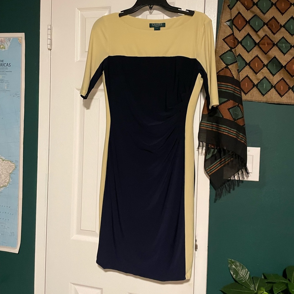 Ralph Lauren blue dress with yellow sleeves size 8
